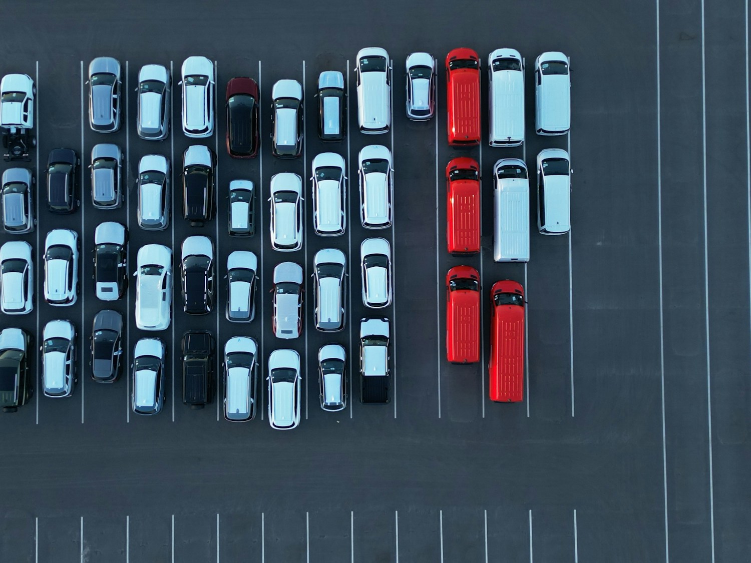 Passenger cars in a parking area