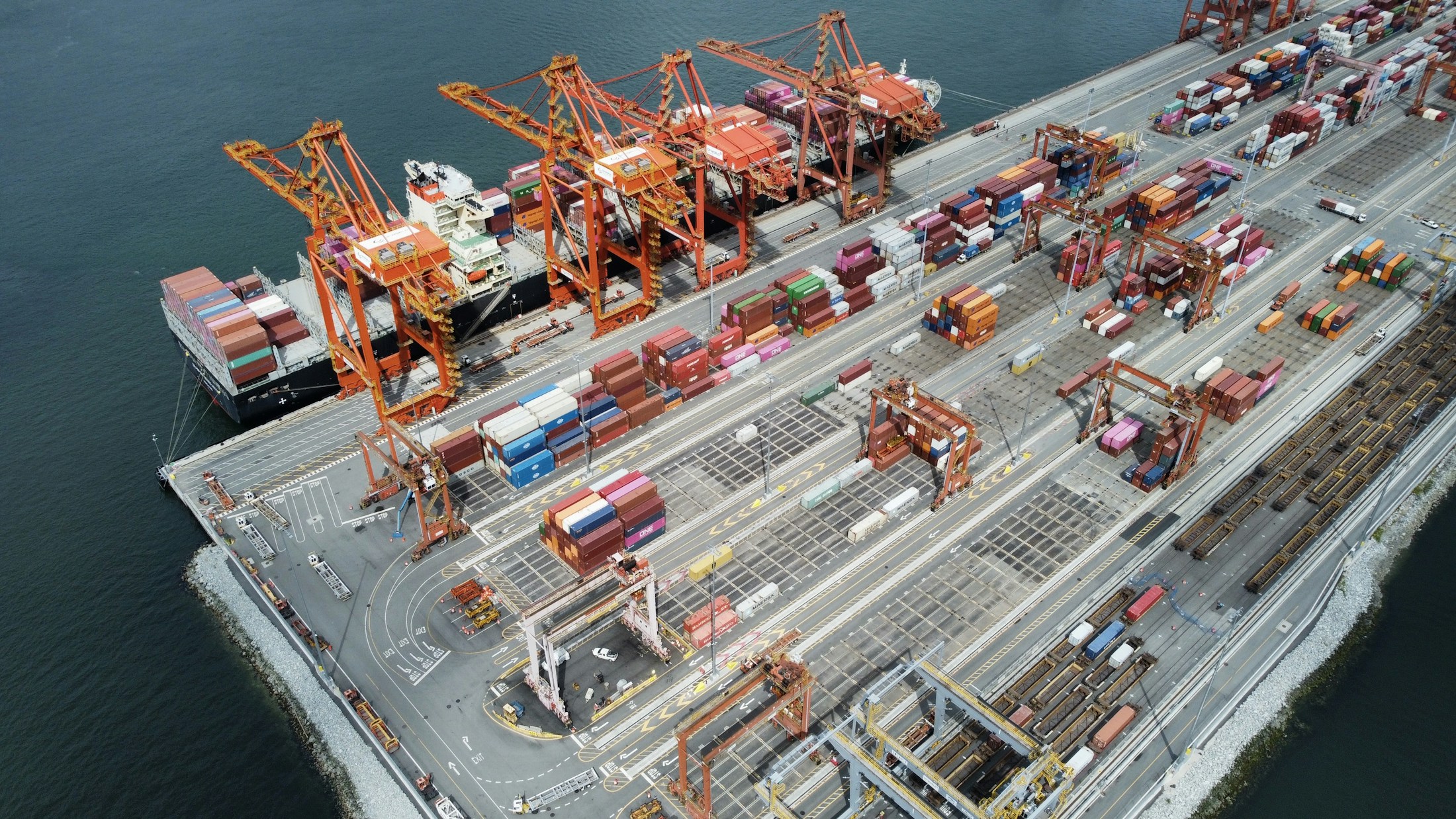 Cargo vessel at a container port berth